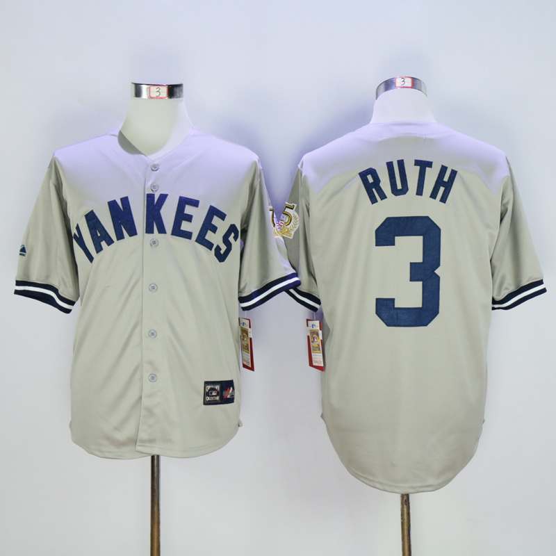 2017 MLB New York Yankees #3 Ruth Grey 75th Throwback Jerseys->new york yankees->MLB Jersey